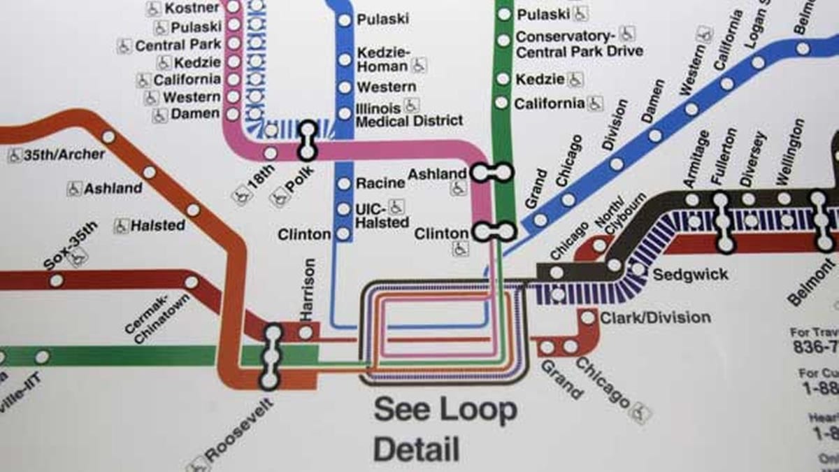 Чикаго карта метро плаве линије