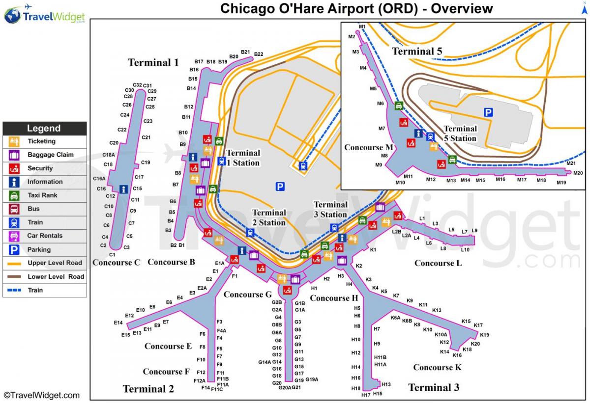мапа аеродрома у Чикагу Је Харе