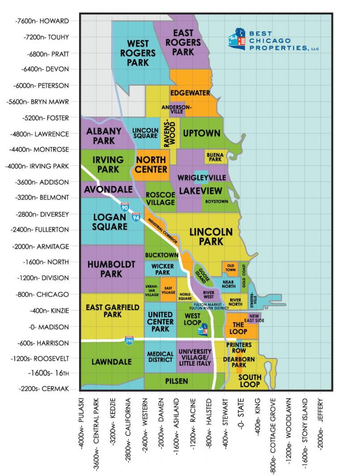 кварталами у Чикагу мапи
