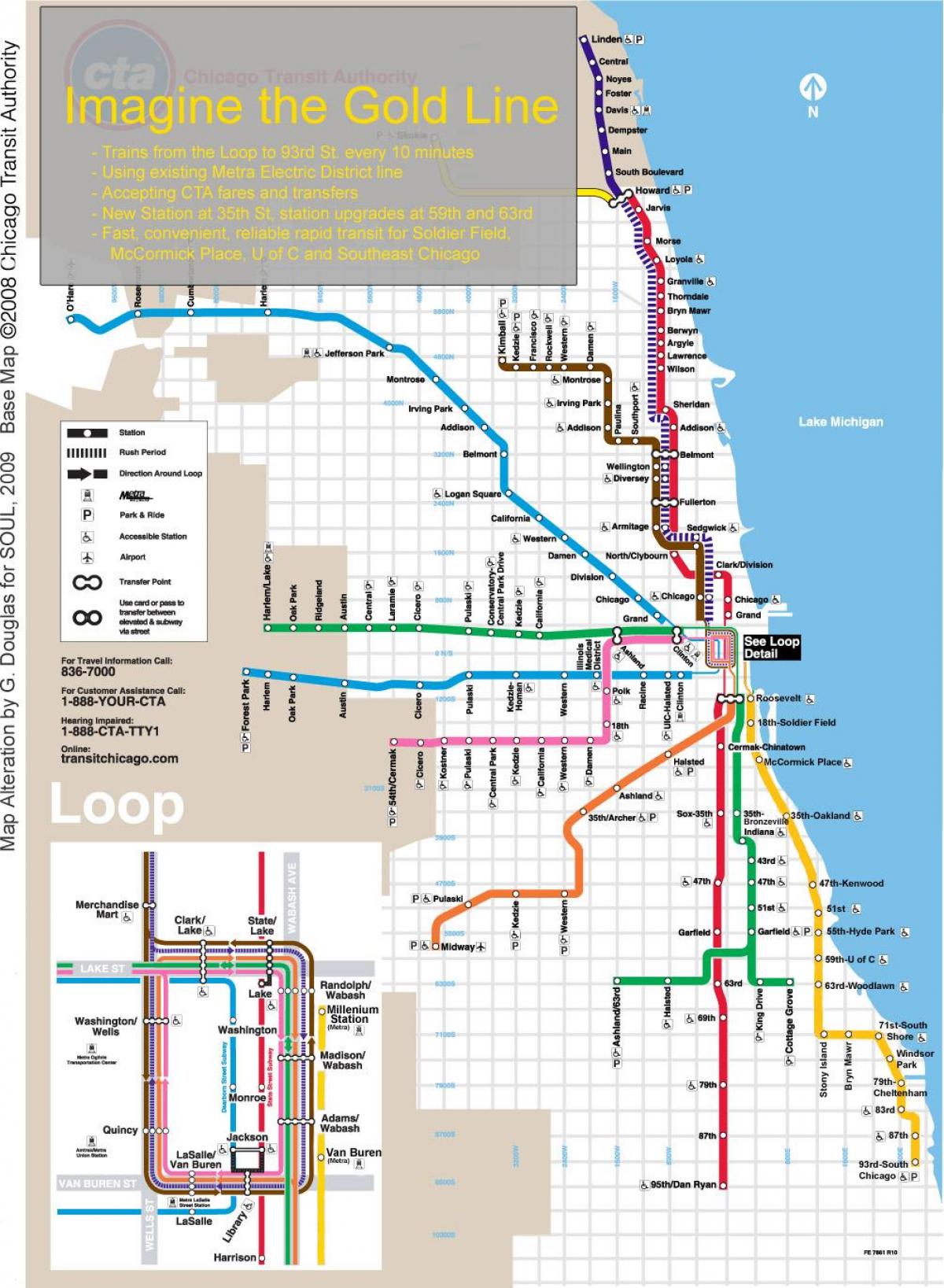 Чикаго возу на мапи плава линија