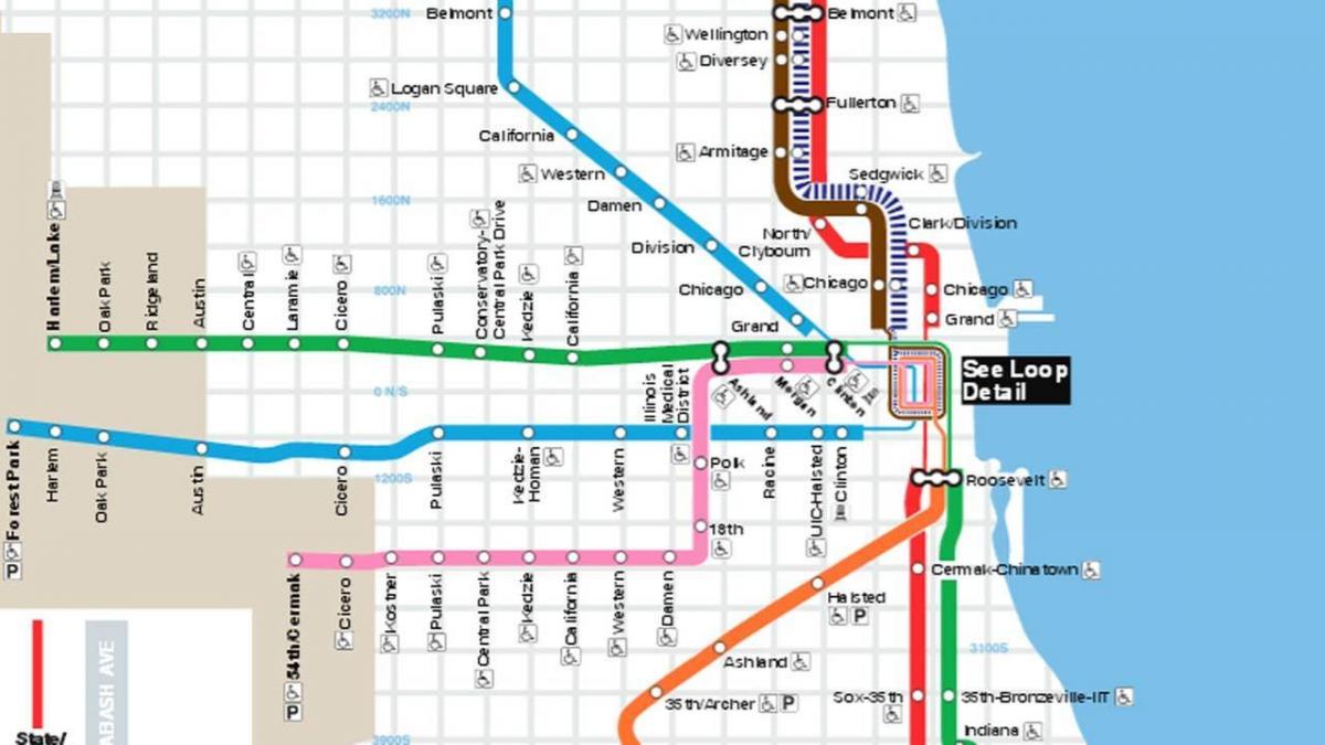 карта Чикагу плаве линије