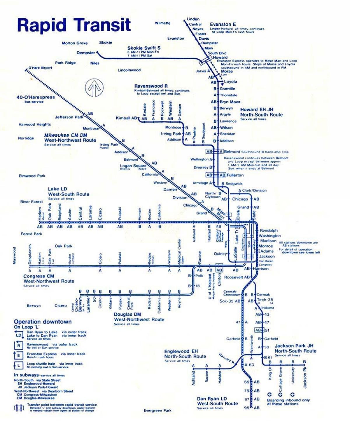 карта плава линија Чикагу